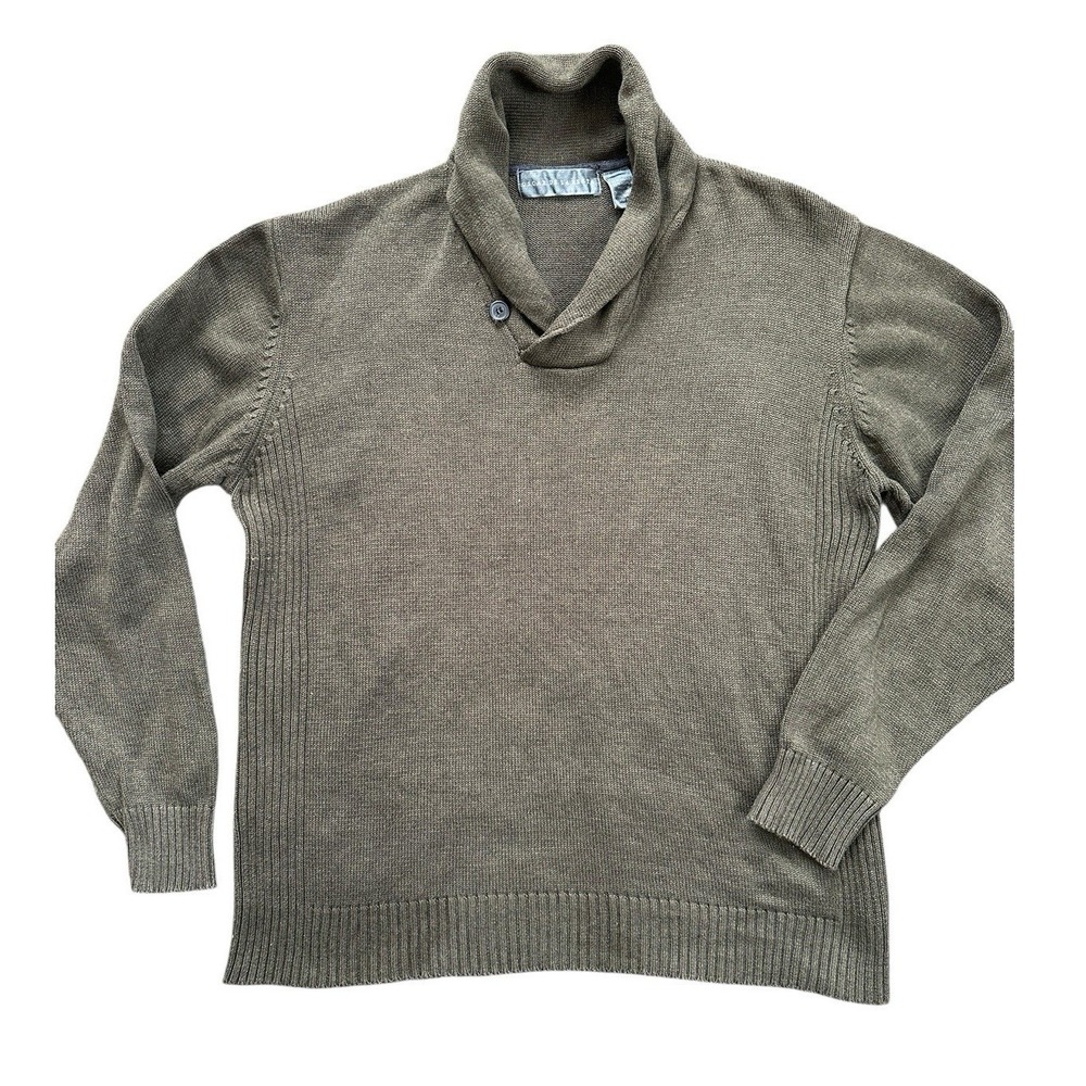 Oscar de la Renta Shawl Collar Sweater Mens Large Olive Green Excellent Knit